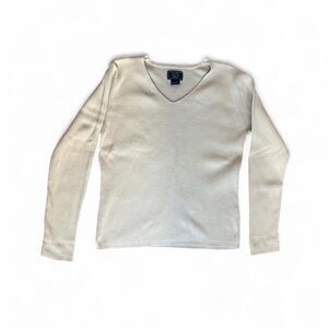 G.H. Bass Pale Yellow Ribbed V Neck Sweater Medium Cotton